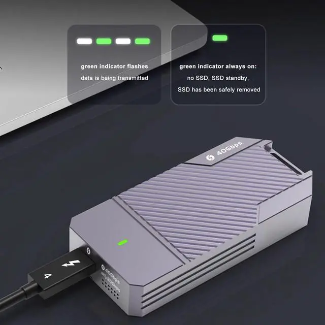 Alt view image 3 of 5 - Zyyini M.2 NVMe SSD Enclosure, 40Gbps 4TB Type C SSD Enclosure for M.2 NVME 2280 SSD, External NVMe SSD Enclosure, for Thunderbolt 3 4 Port, for Win, for Linux, for OS X
