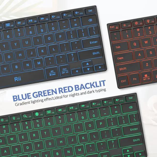 Alt view image 2 of 5 - Rii Bluetooth Keyboard X9,Wireless Keyboard with RGB Backlit, Rechargeable Bluetooth 5.0 Keyboard with Aluminium Case for iPad 10th, iPad Pro, iPad Mini, iPad Air,Tablet,Surface,PC,Laptop,Smart TV