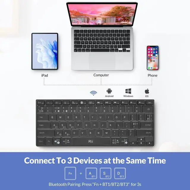 Alt view image 3 of 5 - Rii Bluetooth Keyboard X9,Wireless Keyboard with RGB Backlit, Rechargeable Bluetooth 5.0 Keyboard with Aluminium Case for iPad 10th, iPad Pro, iPad Mini, iPad Air,Tablet,Surface,PC,Laptop,Smart TV