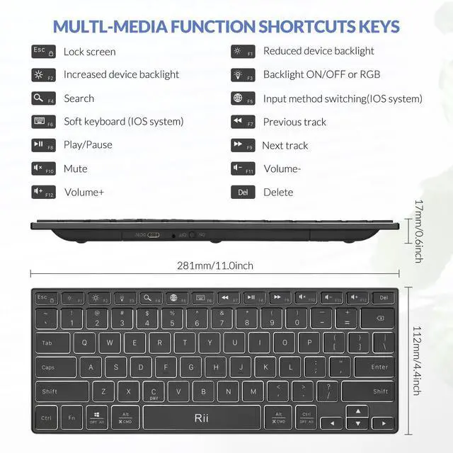 Alt view image 4 of 5 - Rii Bluetooth Keyboard X9,Wireless Keyboard with RGB Backlit, Rechargeable Bluetooth 5.0 Keyboard with Aluminium Case for iPad 10th, iPad Pro, iPad Mini, iPad Air,Tablet,Surface,PC,Laptop,Smart TV