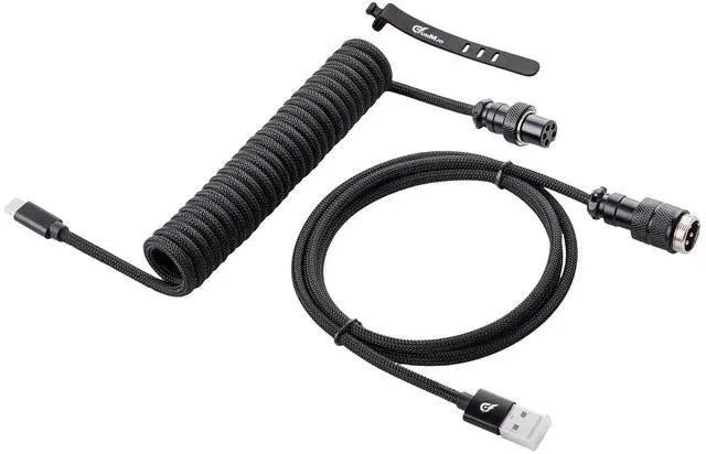 Main image of GUNMJO Pro Custom Coiled USB C Cable for Gaming Keyboard, Double-Sleeved Mechanical Keyboard Cable with Detachable Aluminum Aviator, 1.5M USB-C to USB-A, Classic Black Color