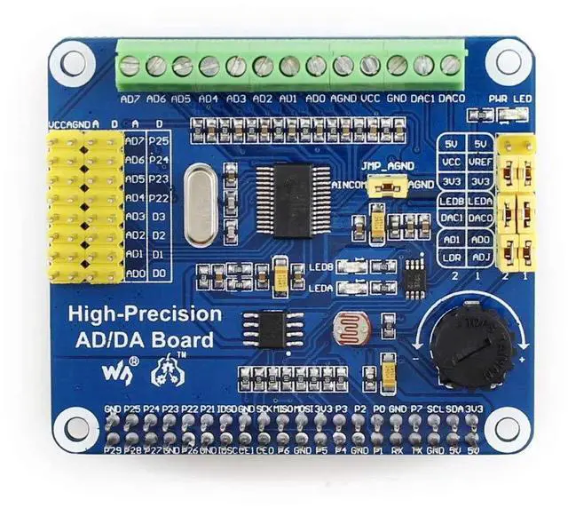 Alt view image 2 of 5 - Waveshare AD/DA Expansion Allows You to Add High-Precision AD/DA Functions Compatible with Raspberry Pi 5/4B/3B/Zero/Zero W/Zero 2W/Pico/Pico W/Pico WH and Jetson Nano