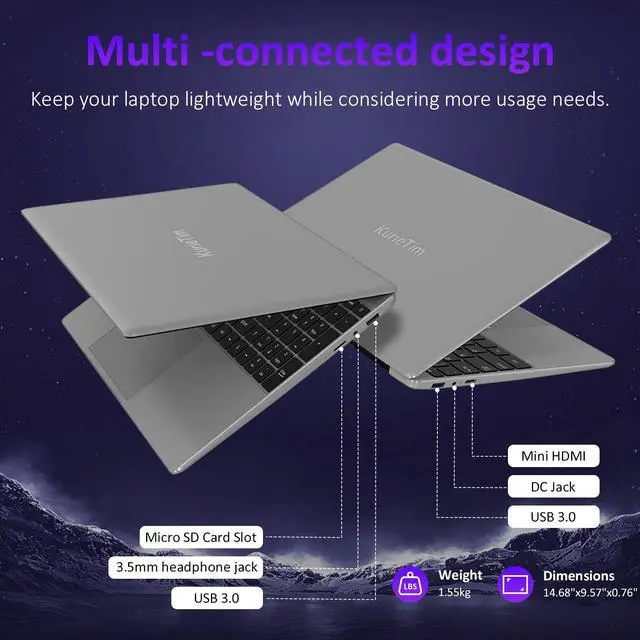 Alt view image 3 of 5 - KurieTim 15.6" Laptop Computer with Intel_N95 Quad-Core Processor(up to 3.4GHz), 16GB DDR4 RAM 512GB SSD, Backlight Keyboard, Fingerprint Reader, USB3.0x2, Windows11Pro (Silver, 16GB | 512GB)