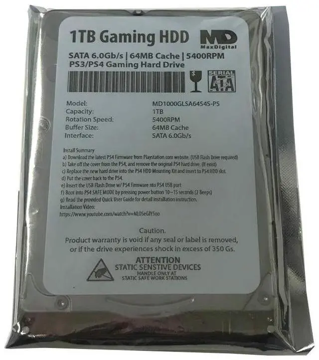 Alt view image 2 of 5 - MaxDigitalData (MD1000GLSA6454-PS 1TB 64MB Cache 5400RPM SATA 6.0Gb/s 2.5inch 7MM Gaming Hard Drive (for PS3/PS4) - 2 Year Warranty