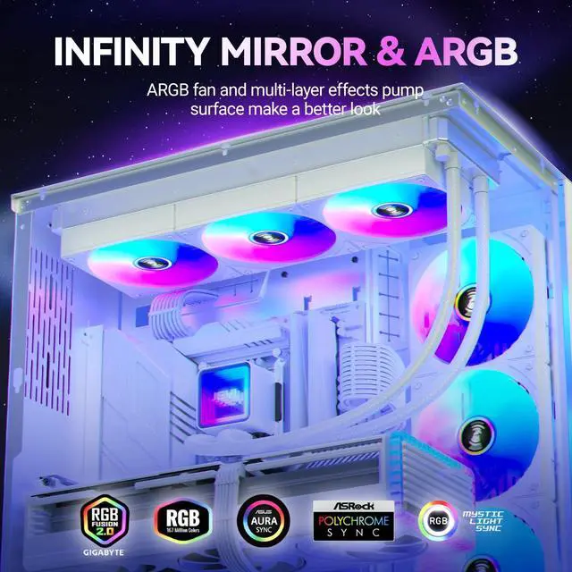 Alt view image 2 of 5 - JEYI iArcticStorm 360 Water Cooler White, Desktop ARGB AIO Liquid CPU Cooler, Intel & AMD TDP 280W, Infinity Mirror Efficient PWM-Controlled Pump, for AMD Ryzen AM5|4, Intel LGA 1851|1700 etc.