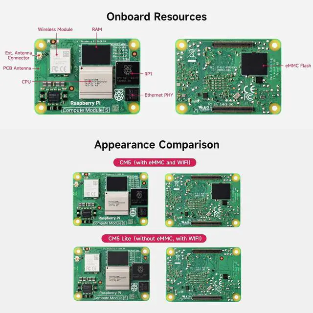 Alt view image 5 of 5 - CM5 Waveshare Pi Compute Module 5Comes with an Official Raspberry Pi CM5002016 (Without Wireless, 2GB RAM, 16GB eMMC Flash), an Antenna Kit and a HEATSINK. (3 Items)
