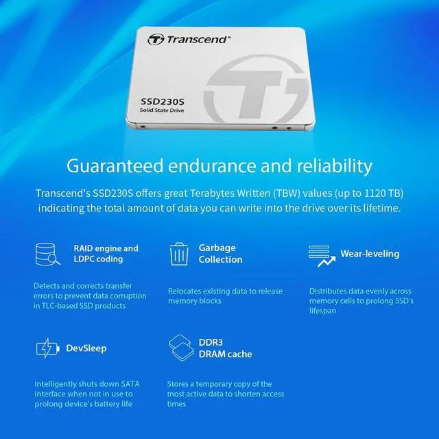 Alt view image 5 of 5 - Transcend 1TB 2.5" SATA III 6Gb/s SSD with DRAM, Up to 560MB/s, Compatible with PS4, Laptops, Desktops, PCs, Notebooks, Internal Solid State Drive with SLC Cache, 3D TLC NAND, RAID Engine, LDPC Coding