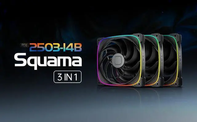 Alt view image 2 of 5 - Geometric Future Squama 2503 RGB PWM Fan - 140mm - 3 Pack  Performance & Silent Balance - Dual Lighting Loop - 5V 3pin addressable RGB - 4pin PWM - Black (GEO-S2503B-14T)