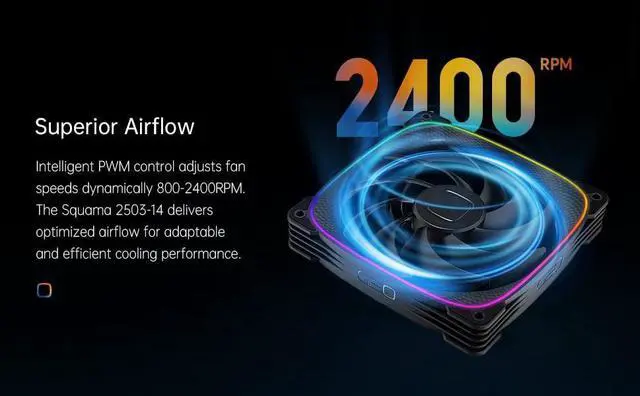 Alt view image 4 of 5 - Geometric Future Squama 2503 RGB PWM Fan - 140mm - 3 Pack  Performance & Silent Balance - Dual Lighting Loop - 5V 3pin addressable RGB - 4pin PWM - Black (GEO-S2503B-14T)