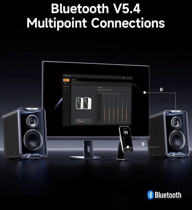Alt view image 4 of 5 - Edifier QR30 2.0 Desktop Active Speaker, Compact Bluetooth V5.4 Computer Speakers, Wireless Bookshelf Speaker, 30W (RMS), 3.5mm AUX & USB-A Wired Input, Dynamic Light Effects, App Control, Black
