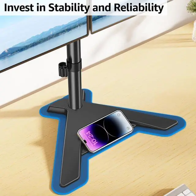 Alt view image 3 of 5 - MOUNTUP Dual Monitor Stand - Freestanding & Height Adjustable Monitor Desk Mount, Steady VESA Mount Computer Monitor Stand for 2 Screens up to 27 inches, MU1002