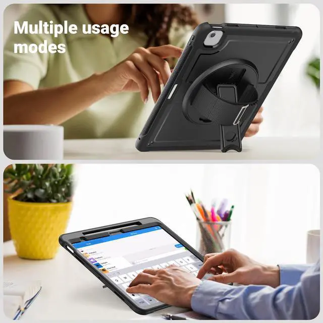 Alt view image 5 of 5 - Batianda Case for iPad Air 13-inch 2025 M3 2024 M2 Chip Multilayered Rugged Durable Shockproof Tablet Cover with 360° Rotating Hand Strap Foldable Hidden Stand, Black