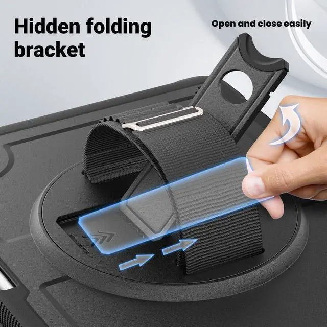 Alt view image 4 of 5 - Batianda Case for iPad Air 13-inch 2025 M3 2024 M2 Chip Multilayered Rugged Durable Shockproof Tablet Cover with 360° Rotating Hand Strap Foldable Hidden Stand, Black