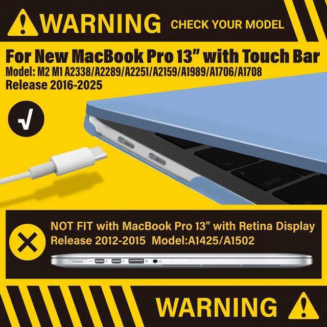 Alt view image 3 of 5 - IBENZER Compatible with 2025 2024 M2 MacBook Pro 13 Inch Case 2025-2016 M1 A2338 A2289 A2251 A2159 A1989 A1706 A1708, Hard Shell Case & Sleeve & Keyboard Cover & Type C, AiryBlue,T13-ARBL+3