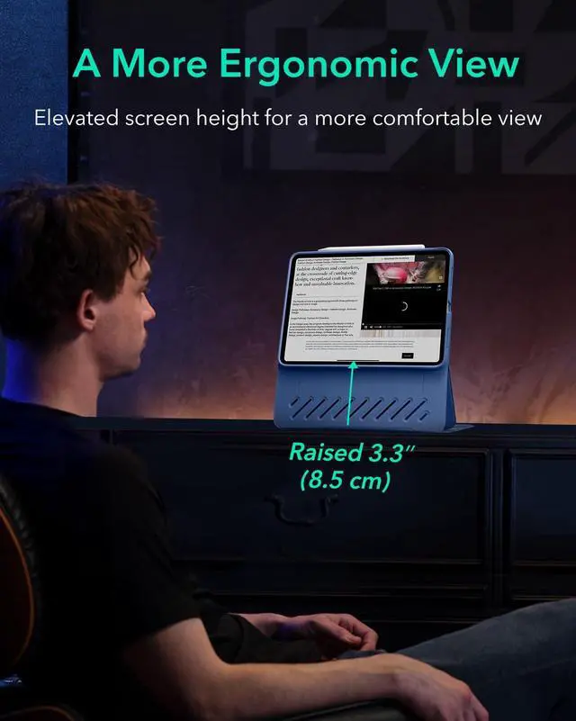 Alt view image 5 of 5 - ESR for iPad A16 Case, iPad 11th/10th Generation Case (2025/2022), Removable Magnetic Cover, Adjustable Portrait/Landscape Stand with Raised Screen View, 9 Standing Angles, Blue