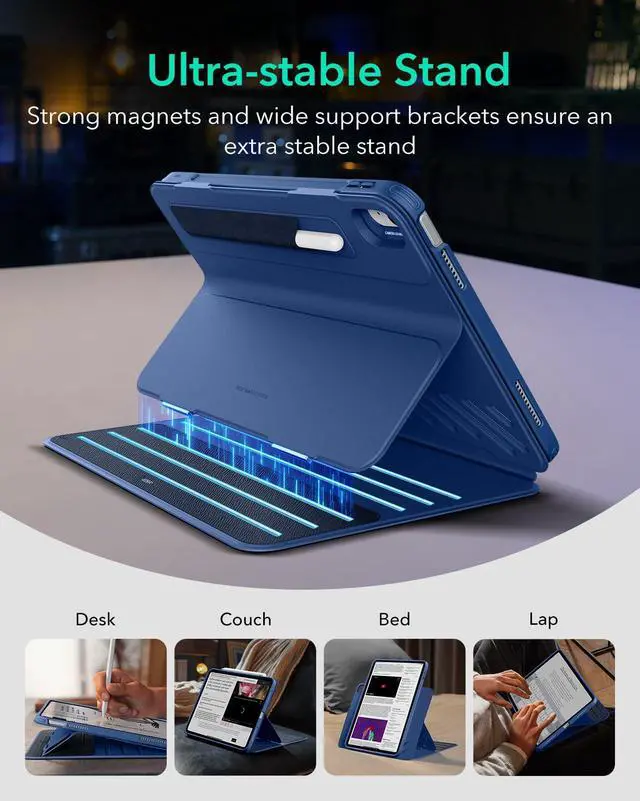 Alt view image 4 of 5 - ESR for iPad A16 Case, iPad 11th/10th Generation Case (2025/2022), Removable Magnetic Cover, Adjustable Portrait/Landscape Stand with Raised Screen View, 9 Standing Angles, Blue