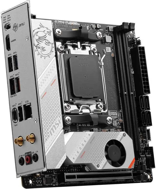 Alt view image 5 of 5 - MSI MPG B650I Edge WiFi Gaming Motherboard (AMD Ryzen 9000/8000/7000 Series Processors, AM5, DDR5, PCIe 4.0, M.2, SATA 6Gb/s, USB 3.2 Gen 2, HDMI, Wi-Fi 6E, Bluetooth 5.3, 2.5Gbps LAN, Mini-ITX)