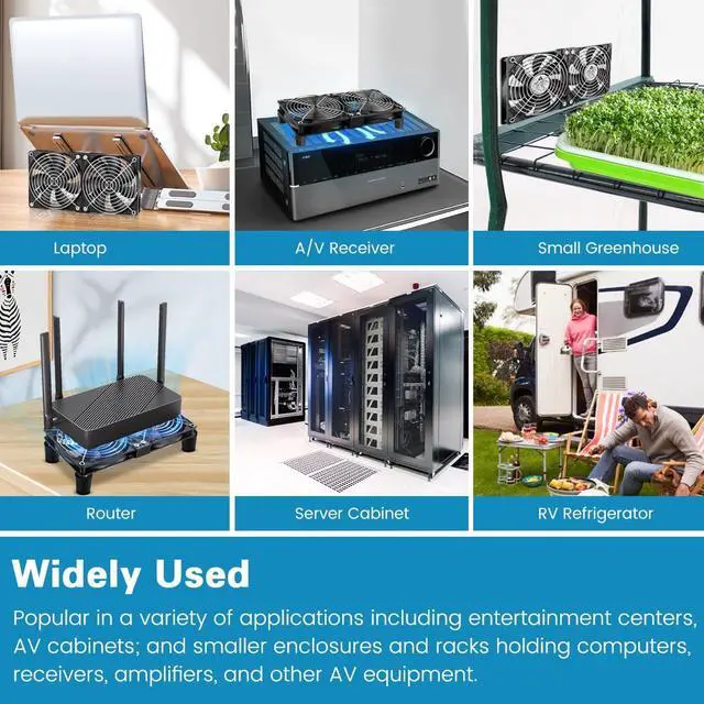 Alt view image 2 of 5 - GDSTIME Big Airflow Dual 120mm Fans DC 12V Powered Fan with AC 110V - 240V Speed Control, Cabinet Chassis Cooling Fan, Server Workstation Cooling Fan