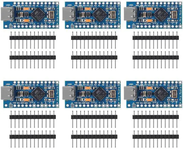 Main image of AITRIP 6PCS Pro Micro ATmega32U4 5V 16MHz Type-C Development Module Board with 2 Row pin Header Compatible arduino Leonardo Replace ATmega328 Pro Mini