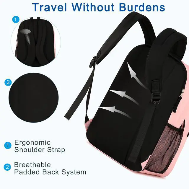 Alt view image 4 of 5 - Laptop Backpack 17 inch for Women Men Large College Bookbags Waterpoof Work Business Travel Backpacks Kids School Bag for Girls Boys Students Teens Elementary Schoolbag Casual Daypack Sport-Pink