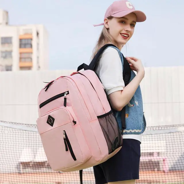 Alt view image 2 of 5 - Laptop Backpack 17 inch for Women Men Large College Bookbags Waterpoof Work Business Travel Backpacks Kids School Bag for Girls Boys Students Teens Elementary Schoolbag Casual Daypack Sport-Pink