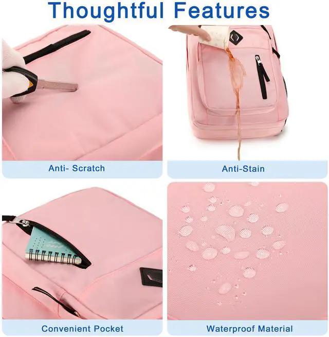 Alt view image 5 of 5 - Laptop Backpack 17 inch for Women Men Large College Bookbags Waterpoof Work Business Travel Backpacks Kids School Bag for Girls Boys Students Teens Elementary Schoolbag Casual Daypack Sport-Pink