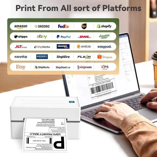 Alt view image 2 of 5 - Anycash Bluetooth Thermal Shipping Label Printer + 4" x 6" Fanfold Thermal Shipping Labels