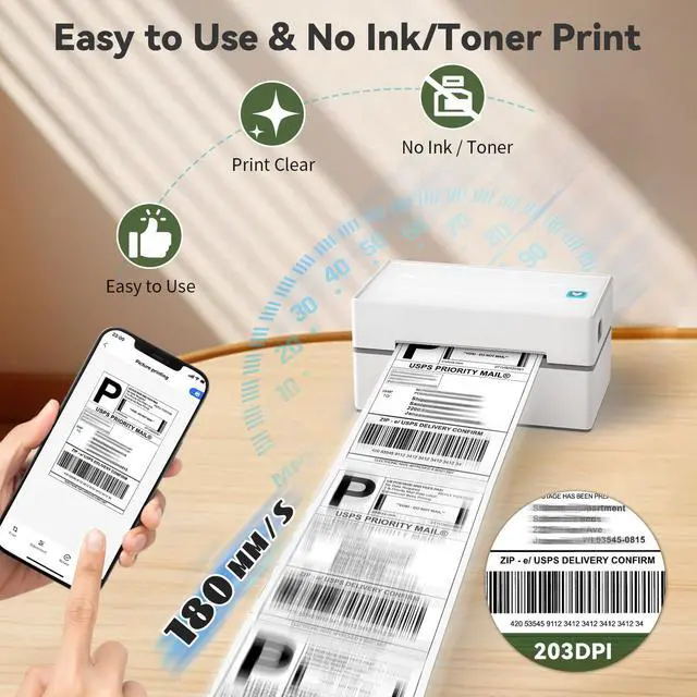 Alt view image 5 of 5 - Anycash Bluetooth Thermal Shipping Label Printer + 4" x 6" Fanfold Thermal Shipping Labels