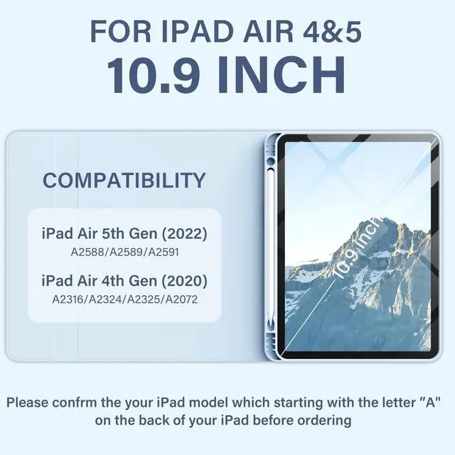 Alt view image 2 of 5 - aoub Case for iPad Air 11-inch M3/M2 2025/2024, iPad Air 5th/4th Generation 10.9 inch 2022/2020, Stand Folio Detachable Wireless Bluetooth Keyboard Cover with Pencil Holder, Light Blue