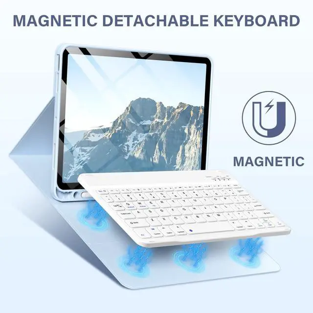 Alt view image 4 of 5 - aoub Case for iPad Air 11-inch M3/M2 2025/2024, iPad Air 5th/4th Generation 10.9 inch 2022/2020, Stand Folio Detachable Wireless Bluetooth Keyboard Cover with Pencil Holder, Light Blue