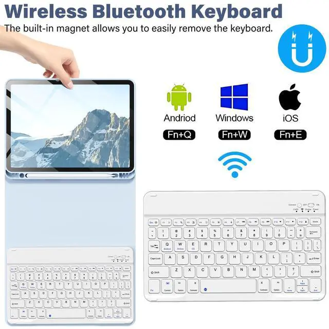 Alt view image 5 of 5 - aoub Case for iPad Air 11-inch M3/M2 2025/2024, iPad Air 5th/4th Generation 10.9 inch 2022/2020, Stand Folio Detachable Wireless Bluetooth Keyboard Cover with Pencil Holder, Light Blue