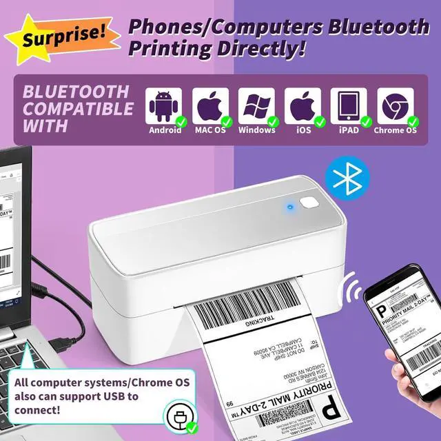Alt view image 3 of 5 - ASprink Bluetooth Thermal Shipping Label Printer and Black Label Holder