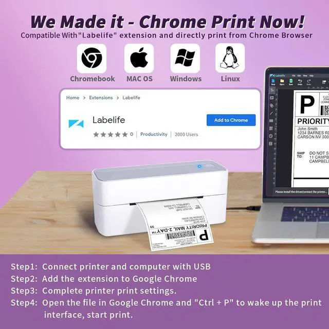 Alt view image 4 of 5 - ASprink Bluetooth Thermal Shipping Label Printer and Black Label Holder