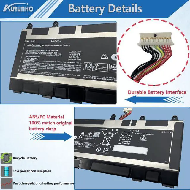 Alt view image 3 of 5 - AURUNHO WP06XL 76Wh Laptop Battery Replacement for HP EliteBook 860 G9 ZBook Firefly 16 G10 Series M73470-005 M64308-171 HSTNN-IB9Z M64306-1C1 11.58V