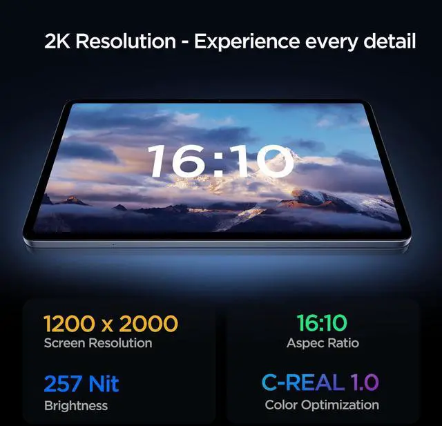 Alt view image 3 of 5 - Android Tablet, 12 inch Large Screen Tablet, 2 Years Protection, 1200 x 2000 IPS 2K Resolution Display, Reinforced Type-C Port, 18W PD Charger, 8000mAh Battery, 8MP+13MP Camera, WiFi 6 & Bluetooth 5.4