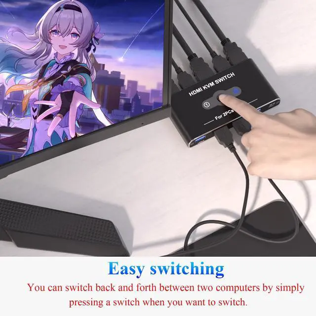Alt view image 5 of 5 - KVM Switch, KVM Switch 1 Monitors 2 Computers, HDMI Switch, 4K@60Hz KVM Switches for 2 Computers Sharing 1 Monitor, 4 USB 3.0 Devices Such as Keyboard, Mouse, Printer, Scanner