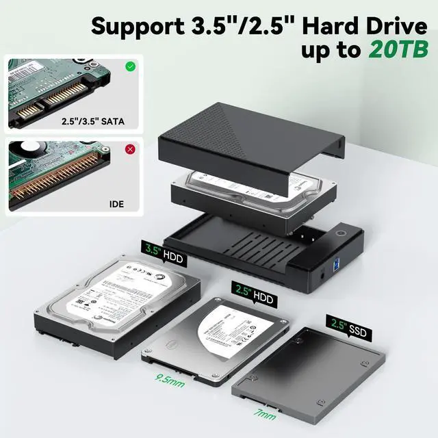 Alt view image 3 of 5 - 3.5 Hard Drive Enclosure Bundle SATA to USB Adapter with Power with 12V 24W Adapter External Hard Drive Cable