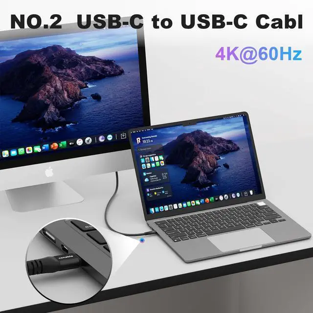 Alt view image 4 of 5 - 2-in-1 USB 3.1 C Cable 6 FT with Ethernet Adapter, Powerful 4-in-1 Cable, Supports 1Gbps Internet Transmission, 4K@60Hz Video Output, 100W Fast Charging and 10Gbps Data Transfer, Essential for Travel