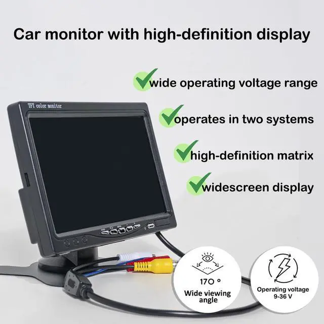 Alt view image 3 of 5 - DenyDan 7-Inch HD Car Monitor  Dual Video Input AV1/AV2, 800x480 Resolution, 9-36V Compatible, Wide 170° Viewing Angle, for Backup Camera & Surveillance
