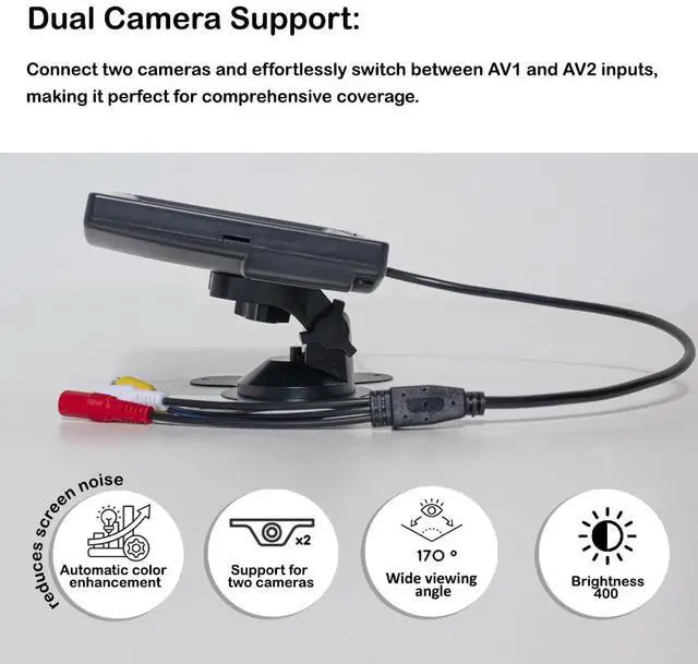 Alt view image 5 of 5 - DenyDan 7-Inch HD Car Monitor  Dual Video Input AV1/AV2, 800x480 Resolution, 9-36V Compatible, Wide 170° Viewing Angle, for Backup Camera & Surveillance