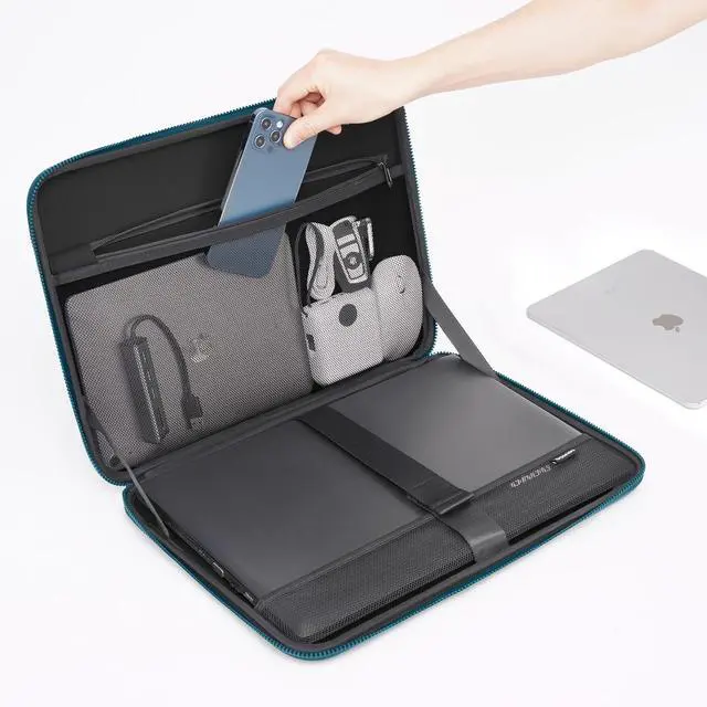 Alt view image 3 of 4 - DOMISO 17 inch Laptop Sleeve with Handle Shockproof Waterproof EVA Protective Case for 17.3" ZBook Fury 17.3 G8/MSI GS73VR Stealth Pro/HP Envy 17/LG Gram 17"/ROG Strix GL702VS, Teal
