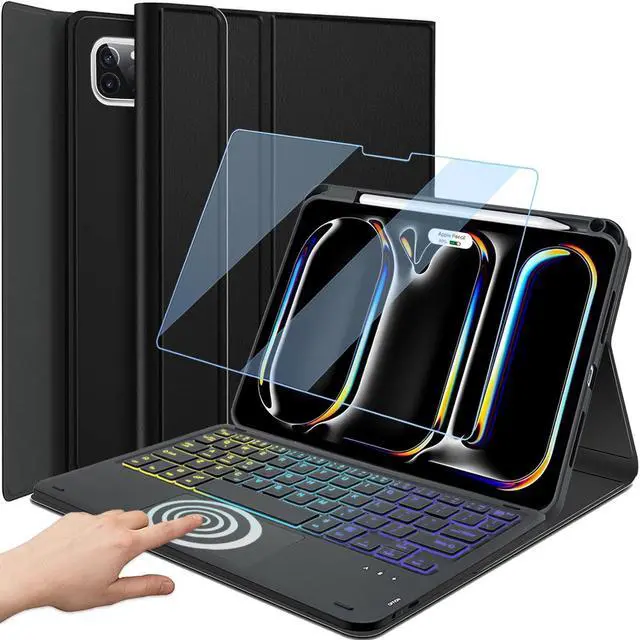 Main image of DKAHOEE Backlit Touchpad Keyboard Case for iPad Pro 11 inch (M4) 5th Generation 2024, 3-Zone Backlit Wireless Keyboard with Slim Stand Cover Case with Screen Protector for iPad Pro 11" 5th Gen