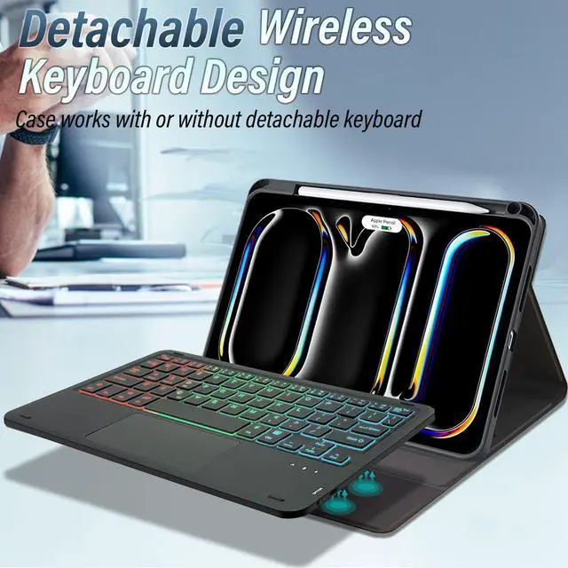 Alt view image 2 of 5 - DKAHOEE Backlit Touchpad Keyboard Case for iPad Pro 11 inch (M4) 5th Generation 2024, 3-Zone Backlit Wireless Keyboard with Slim Stand Cover Case with Screen Protector for iPad Pro 11" 5th Gen