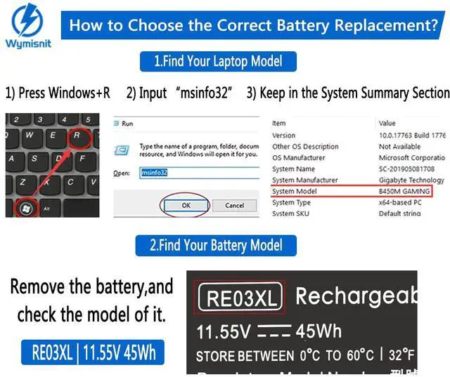 Alt view image 3 of 5 - Wymisnit RE03XL L32407-541 L32407-AC1 Laptop Battery for HP ProBook 450 G6 450 G7 440 G6 430 445 455R G6 430 440 445 G7 HSTNN-OB1C HSTNN-UB7R HSTNN-DB9A L32407-2B1 L32656-005