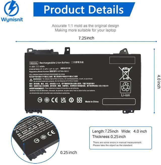 Alt view image 2 of 5 - Wymisnit RE03XL L32407-541 L32407-AC1 Laptop Battery for HP ProBook 450 G6 450 G7 440 G6 430 445 455R G6 430 440 445 G7 HSTNN-OB1C HSTNN-UB7R HSTNN-DB9A L32407-2B1 L32656-005
