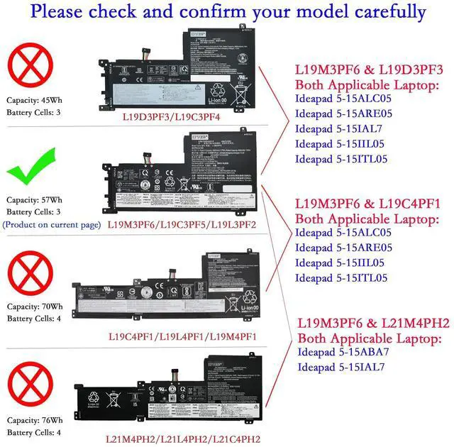 Alt view image 2 of 5 - EPYOBW L19L3PF2 Laptop Battery 57Wh 3-Cell Compatible with Lenovo IdeaPad 5-15IIL05 5-15ARE05 5-15ITL05 5-15ALC05 5-15IAL7 5-15ABA7 Series L19M3PF6 L19C3PF5