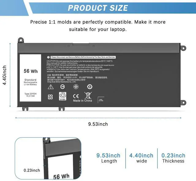 Alt view image 3 of 5 - YUERYE 33YDH Battery Dell for Dell Inspiron 17 7000 7778 7779 7786 7778 G3 3579 3779 G5 5587 G7 7588 15 7577 Latitude 13 3380 14 3490 15 3590 3580 99NF2 PVHT1 P72F P30E 81PF3 081PF3 P30E001