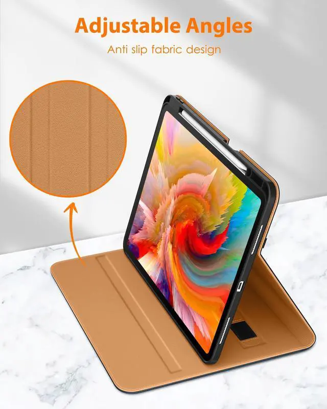 Alt view image 5 of 5 - DTTO for iPad Pro 13 inch Case (M4) 2024, Premium Leather Business Folio Stand Cover with Pencil Holder - Auto Wake/Sleep and Multiple Viewing Angles, Built in Hand Strap & Pocket, Blue