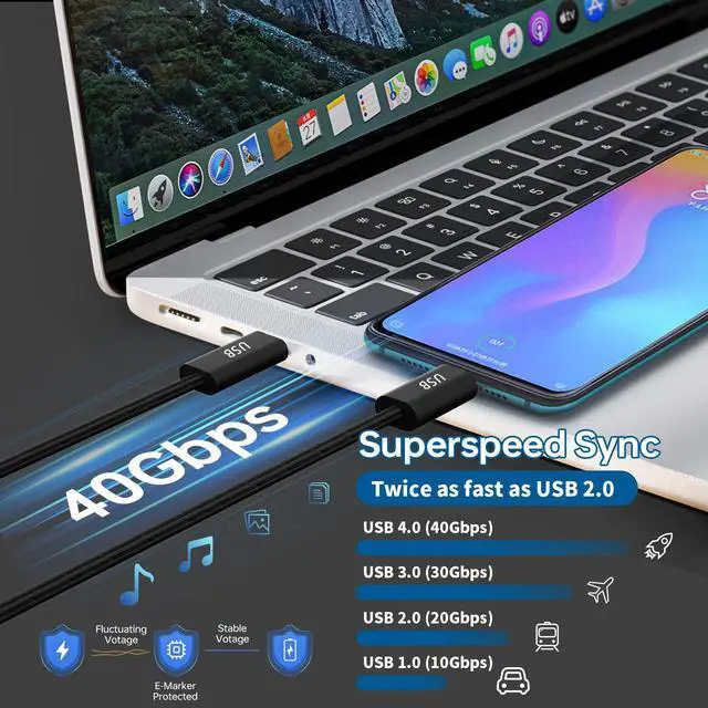 Alt view image 4 of 5 - EGTPPJP 240W for Thunderbolt 4 Cable,USB 4 10Ft USB C to USBC Cable, 40Gbps High Speed Data Transfer for 4K/8K Video Display,Compatible with Thunderbolt 4/3 USB-C Monitor Hub Docking Station 3M