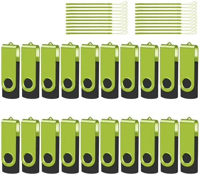 Main image of EASTBULLUSB Flash Drive Bulk 2GB 20 Pack with Lanyards USB 2.0 Thumb Drive Bulk Memory Stick Swivel Pen Drive for Storage and Backup 2GB 20 Pack, Green